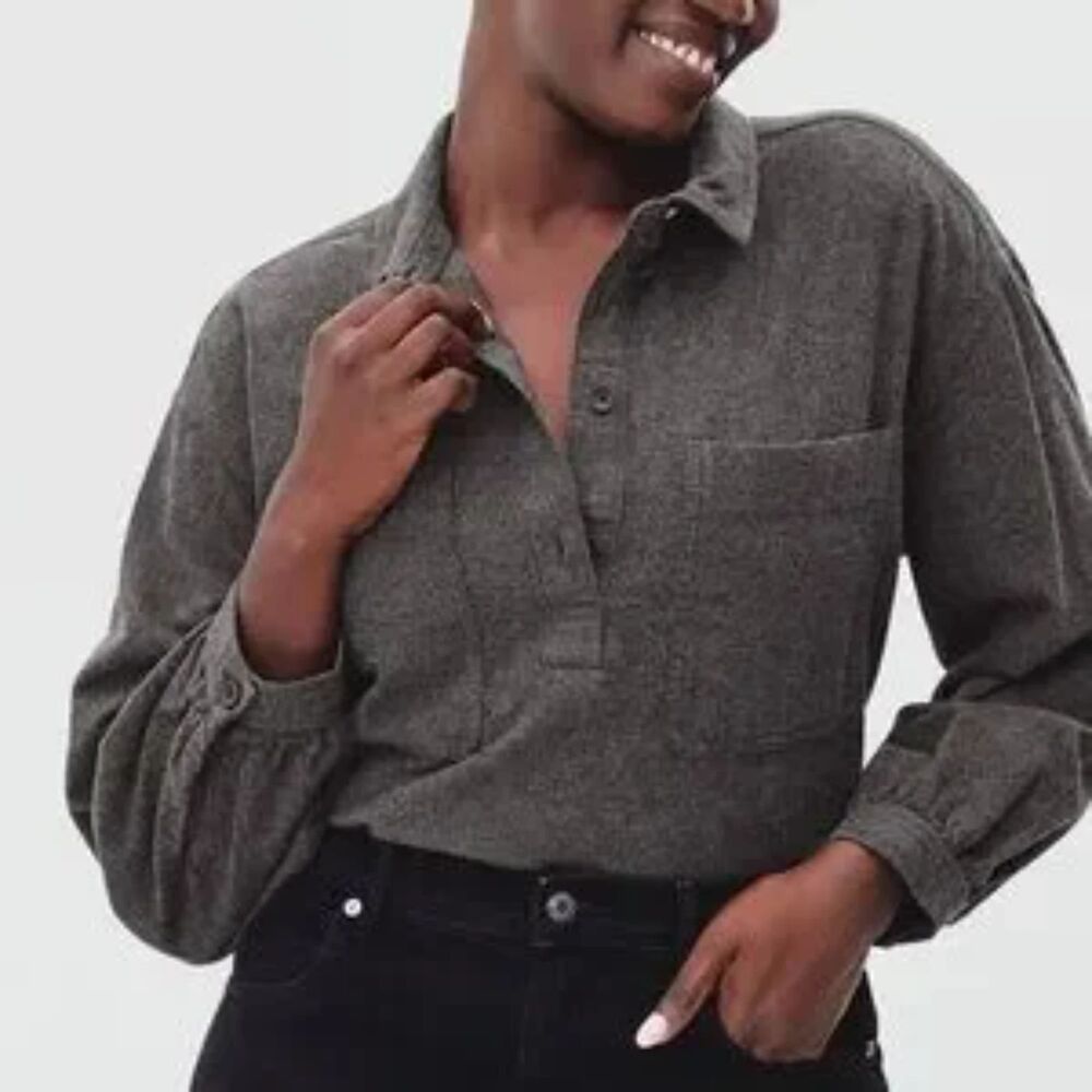 Everlane Charcoal Popover Flannel Top Size Small